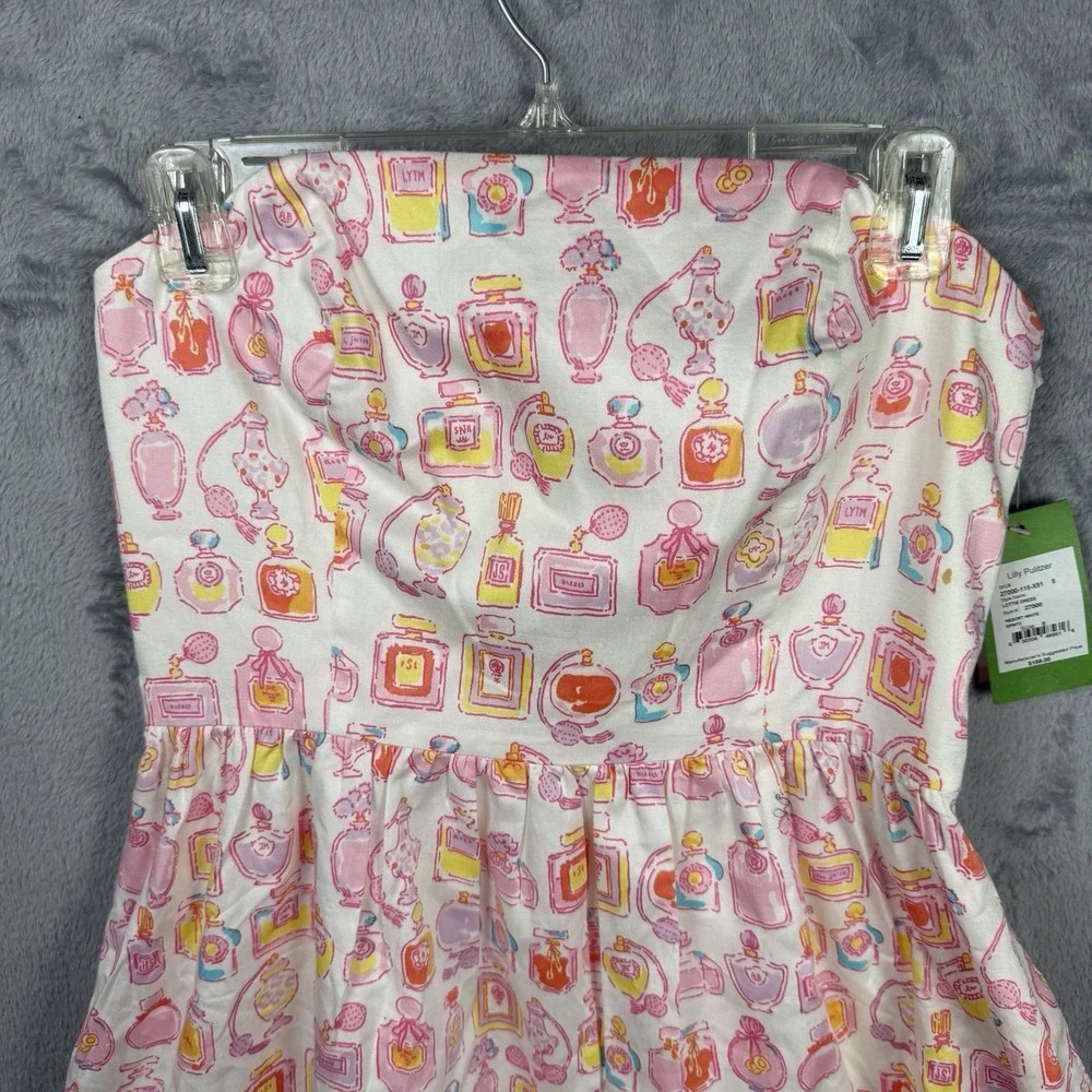 Lilly Pulitzer Strapless Lottie Dress Pink Perfume Bottle Novelty Print 8 New - Picture 3 of 11